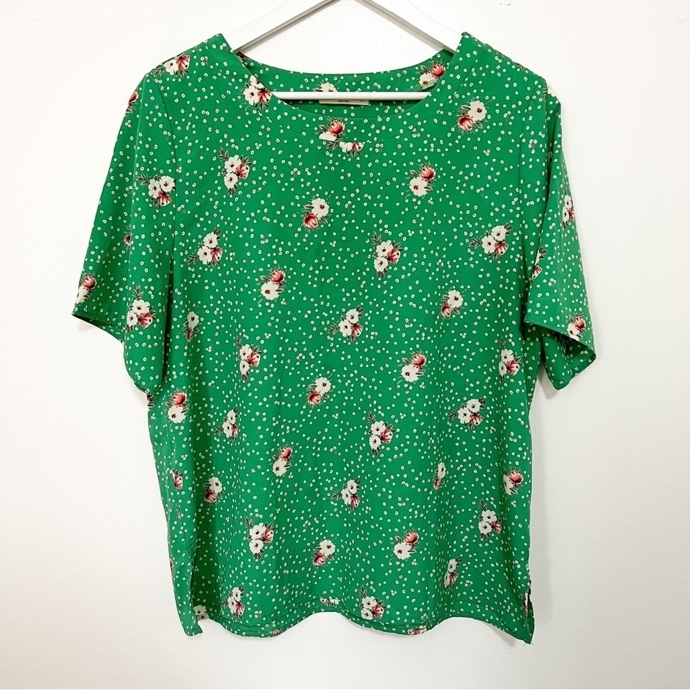 Le Lis Green Floral Shirt Sleeve Top, Large